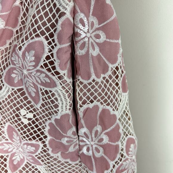 Just Me Embroidered Cutout Floral Lace Midi Tea Dress Formal Party Womens Medium - Picture 4 of 16